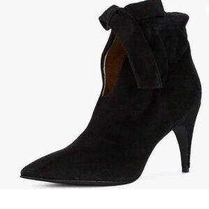 XYD Classical Pointed Toe Ankle Booties Dress Low Kitten Heels Bow Shoes Black